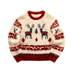 Cozy Knit Sweater with Reindeer Patterns Isolated on Transparent Background