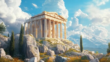 Obraz premium Majestic Temple of Hephaestus: A Grecian Panorama
