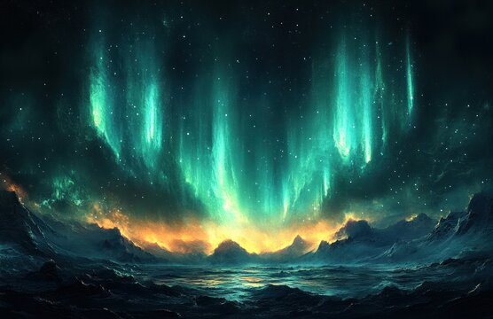 Aurora Borealis Northern Lights Vector Illustration with Surreal Night Sky Effects