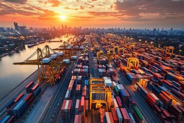 Advanced AI logistics hub optimizing global commerce routes and warehousing.