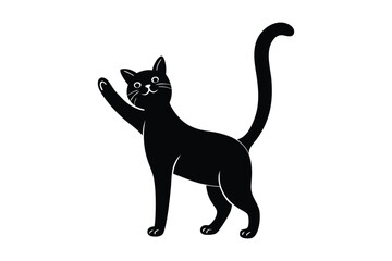 Silhouette illustration of a cat raised his front paw.eps