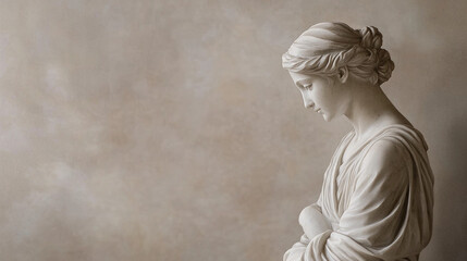 Naklejka premium Greek-style marble statue, soft lighting, fine sculpted details, elegant artistic classical aesthetic