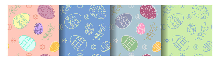 Set of Easter seamless patterns. Spring pattern for banners, posters, cover design templates, social media story wallpapers and greeting cards. Vector