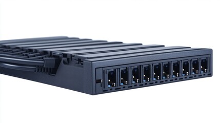 A sleek power distribution unit designed for efficient energy management. It features multiple outlets for seamless connectivity. Ideal for modern workplaces and setups. Generative AI