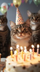 Group of Cats Celebrating a Birthday Party Together