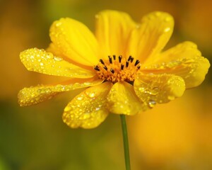 Dewy Yellow Flower - Macro Nature Beauty