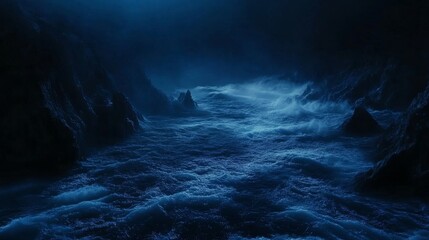 Obraz premium deep ocean ripples, midnight blue water surface, gentle wave patterns, marine photography, dark aquatic texture, natural water movement, environmental capture, moody seascape