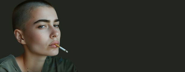 Obraz premium Portrait of a Person With Haircut and Smoking Against a Minimalist Background