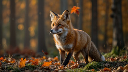 Obraz premium Red Fox in an Autumn Forest