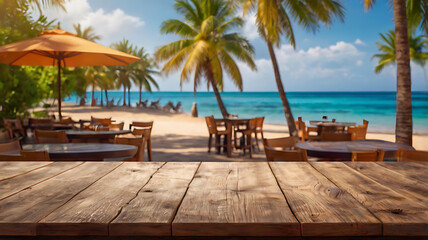 Fototapeta premium Tropical beach in the Maldives with palm trees, a wooden pier, and clear blue water
