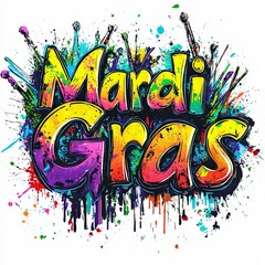 Colorful celebration of Mardi Gras with vibrant artistic elements and lively atmosphere