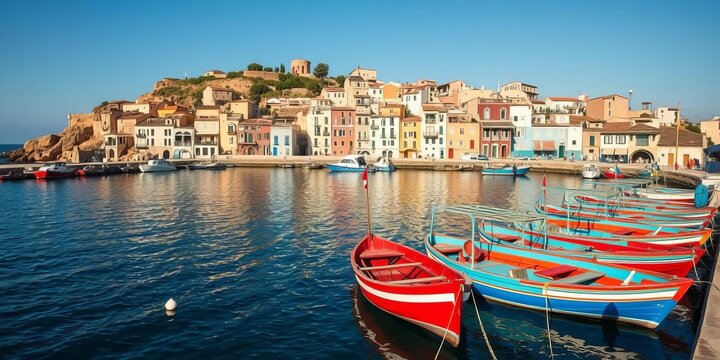 Traditional fishing village in Aspra, Sicily with colorful boats lining the coast, Aspra, colorful boats, Sicily