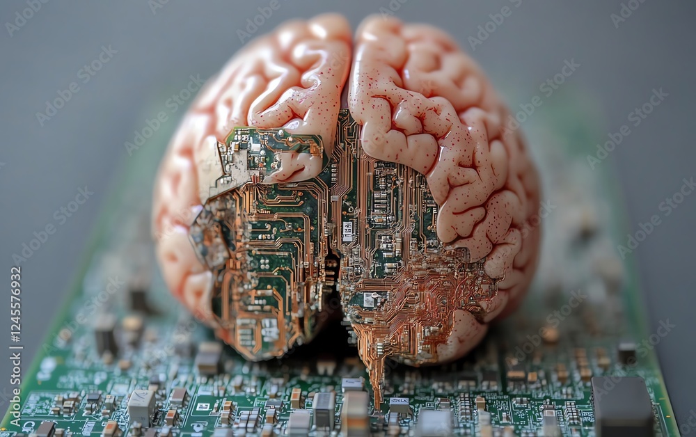 Poster human brain and computer chip fusion
