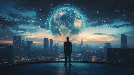 Fototapeta premium Mixed media of businessman and abstract Earth