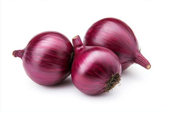 Selective focus red onion isolated on white background, Close up shot shallot on white.