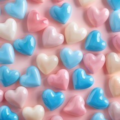 Obraz premium heart shaped blue and pink candies on pink background. 3D