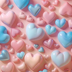 Obraz premium heart shaped blue and pink candies on pink background. 3D