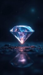 A solitary diamond radiating light in a dark space, empty, glow