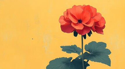 Vibrant red flower blooming against a bright yellow background, showcasing nature's beauty