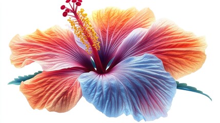 Vibrant hibiscus flower showcasing bright colors and intricate details against a white background