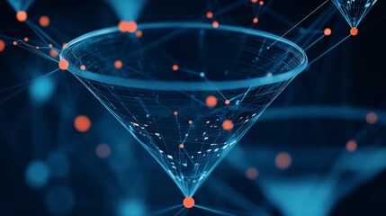 marketing funnel and data analytics used by a team of sales consultant to analyze leads generation, conversion rate, and sales performance of e commerce. multi channel advertising, customer journey.