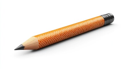 Close-up of a uniquely designed orange pencil with a textured surface on a white background