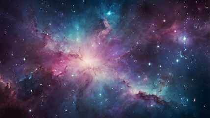 Naklejka premium Deep space nebula with stars and cosmic elements in a dark blue universe