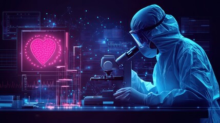 Scientist studies digital heart data in lab