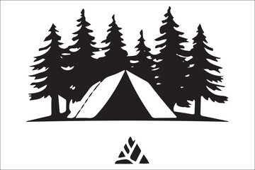 Scenic Mountain Landscape with Camping Silhouettes  Vector Art