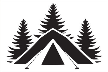 Obraz premium Scenic Mountain Landscape with Camping Silhouettes Vector Art