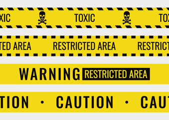 Seamless yellow and black caution tapes for safety and hazard designs. Perfect for warning borders, construction themes, and security visuals