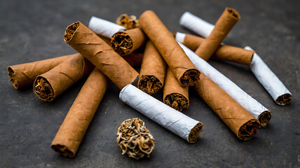 A close-up of a smoking cigar with swirling smoke, highlighting tobacco and ash