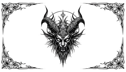 Obraz premium Dark Satanic Goat Head Art Print with Ornate Frame