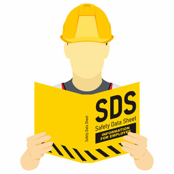 Worker reading a material safety data sheet document vector illustration. 
