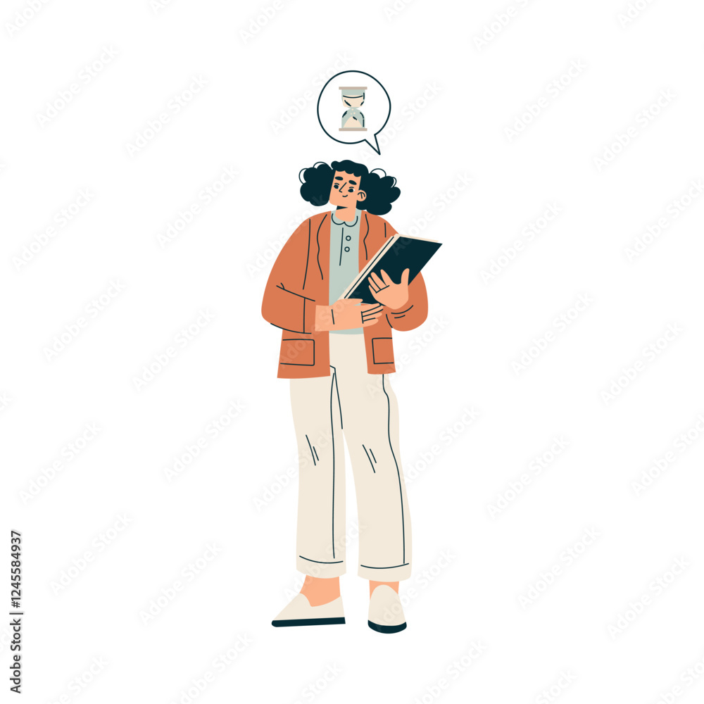 Poster time management with woman character organizing efficient business process vector illustration