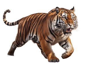 Naklejka premium Full body angry tiger isolated on transparent background. Generative ai