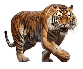Naklejka premium Full body angry tiger isolated on transparent background. Generative ai