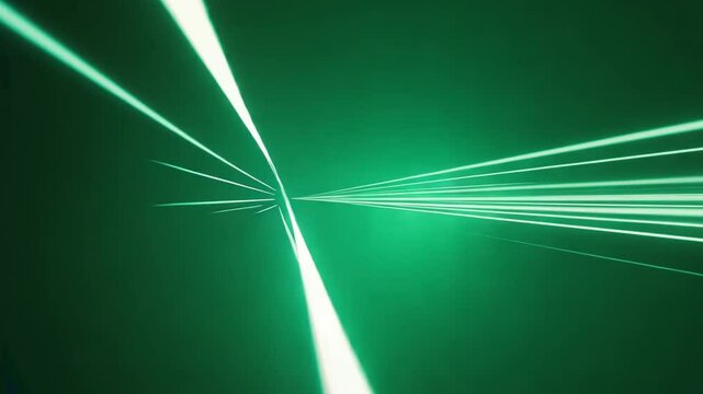 Green Light Trails: A mesmerizing abstract background with a deep green background and parallel white light trails radiating outward from a vanishing point, capturing the essence of speed.