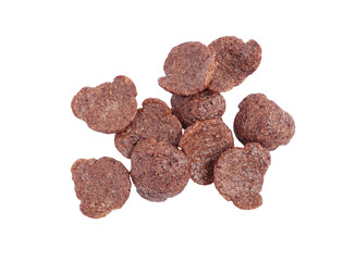Chocolate corn flakes isolated on white background with clipping path. top view