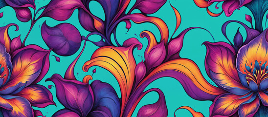 Pattern. Vibrant Floral Pattern with Colorful Leaves and Flowers
