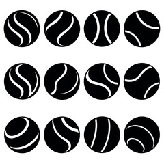 Simple Black and White Tennis Ball Silhouettes icon design