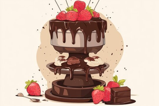 chocolate fountain with strawberries and sweets clip art preview