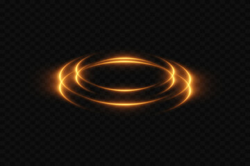 Neon gold speed lines. Dynamic motion rings. On a transparent background.
