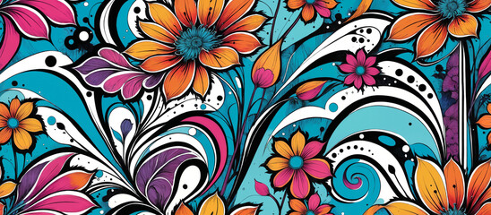 Fototapeta premium Pattern. Vibrant Flower Pattern with Abstract Swirls