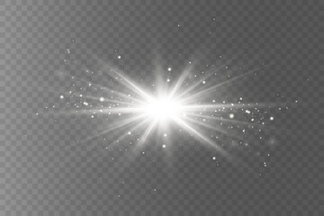 White light effect, light star explosion. On a transparent background.