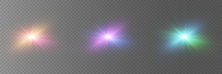 Set of flares and stars and flare, light effect. Vector illustration EPS10