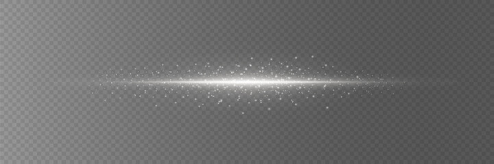 Light effect on a line, particle explosion on a laser beam. On a transparent background.