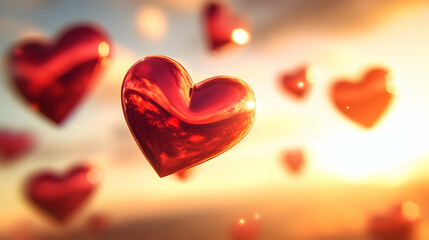 Fototapeta premium red hearts of the sun