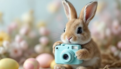 Adorable Bunny Holding Camera Easter Photography