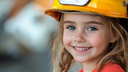 Young Girl Wearing Junior Firefighter Badge with Pride